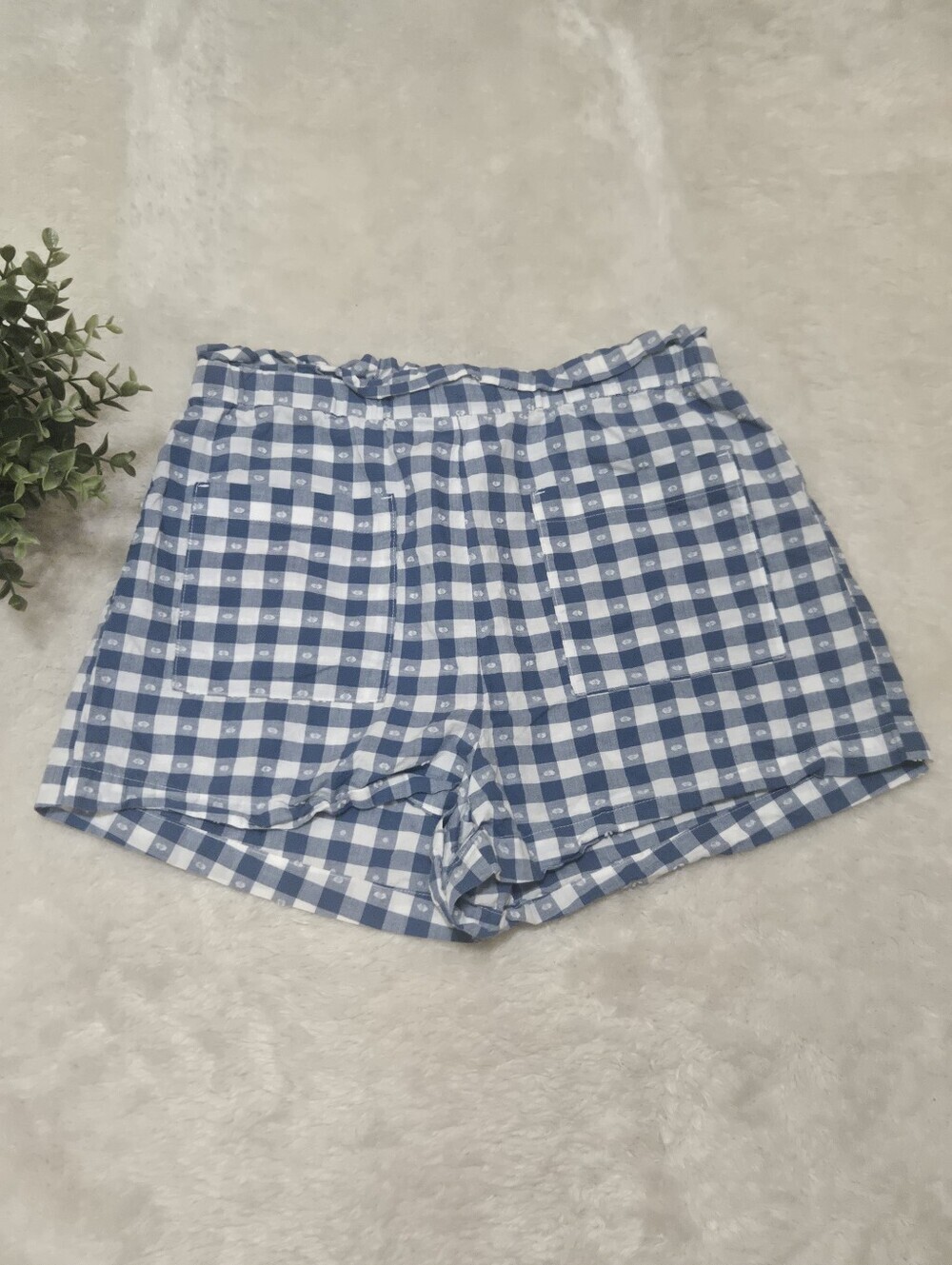 LC Lauren Conrad Blue & White Gingham Cottagecore Americana Cotton Shorts, Small